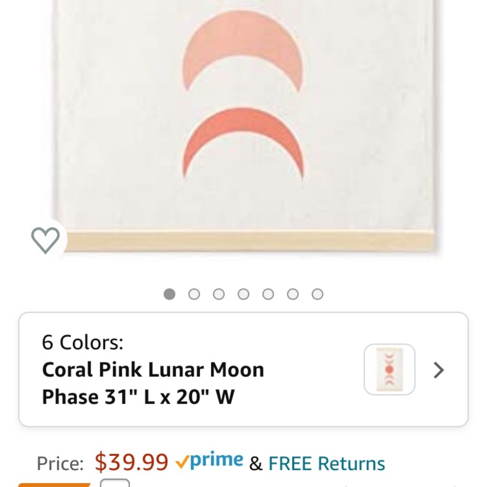 Boho Tapestry Coral Pink Lunar Moon Phase31 Lx20"W - Picture 2 of 5